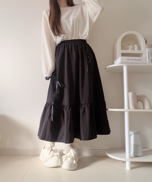 Nana（ナナ）の「リボンティアードロングスカート（スカート・レディース・ブラック/ホワイト・FREE）」の13枚目の写真