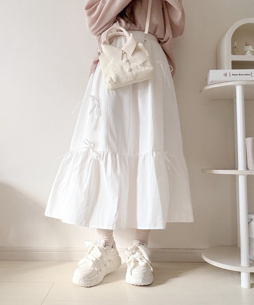 Nana（ナナ）の「リボンティアードロングスカート（スカート・レディース・ブラック/ホワイト・FREE）」の14枚目の写真