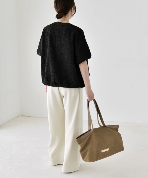 quaranciel(カランシエル)の「quaranciel:〈洗濯機可能〉カットジャカード ルーズ フレンチスリーブ プルオーバー(Tシャツ/カットソー・レディース・オフホワイト/ライトグリーン/ブラック・ONE SIZE)」の16枚目の写真