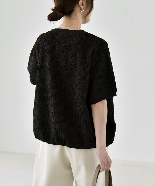 quaranciel(カランシエル)の「quaranciel:〈洗濯機可能〉カットジャカード ルーズ フレンチスリーブ プルオーバー(Tシャツ/カットソー・レディース・オフホワイト/ライトグリーン/ブラック・ONE SIZE)」の21枚目の写真