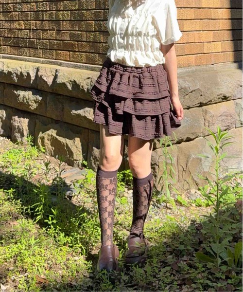 AS KNOW AS plus(アズノゥアズプラス)の「☆ぽこぽこ レースティアードミニスカート(スカート・レディース・ブラウン/アイボリー系/ブラック系・FREE)」の14枚目の写真