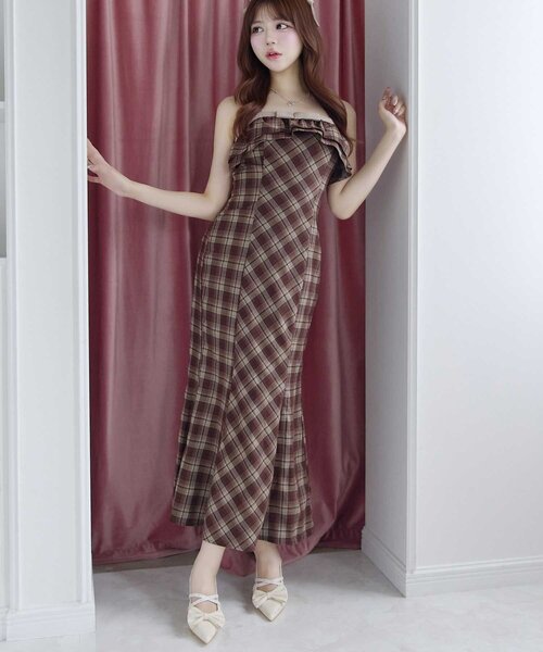 OLIVE des OLIVE（オリーブデオリーブ）の「【Belle Charme】Check Frill Mermaid Onepiece（ワンピース・レディース・ブラック/オフホワイト/ブラウン・FREE）」の17枚目の写真
