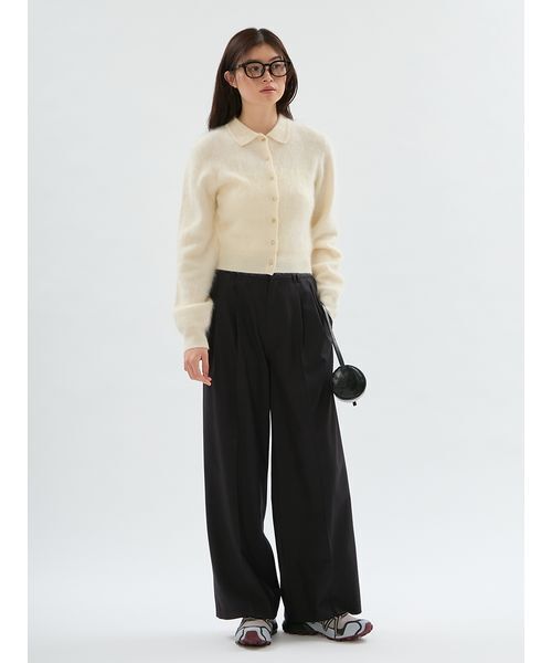 emmi(エミ)の「ウールミックスワイドパンツ(その他パンツ・レディース・ストライプ/ダークブラウン・1/0)」の2枚目の写真