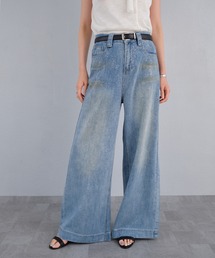 フロントラメヴィンテージ加工ワイドデニムパンツ
