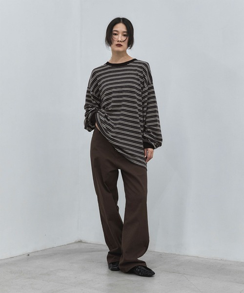 feepur（フェピュール）の「マルチボーダーオーバーロンTee（Tシャツ/カットソー・レディース・チャコールグレー/ブラウン・MEDIUM）」の4枚目の写真