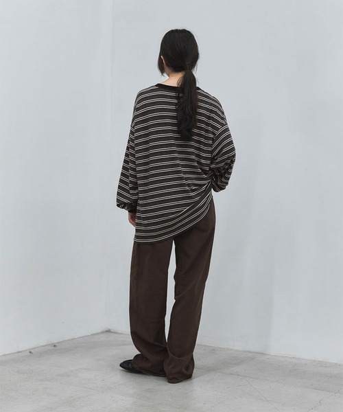 feepur（フェピュール）の「マルチボーダーオーバーロンTee（Tシャツ/カットソー・レディース・チャコールグレー/ブラウン・MEDIUM）」の6枚目の写真