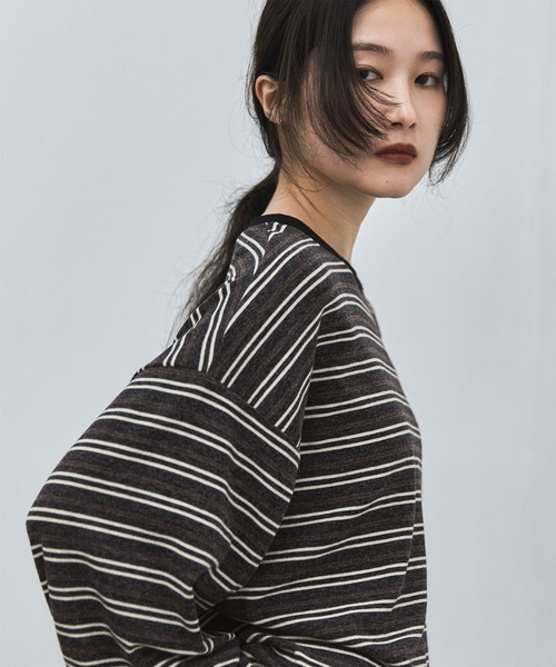 feepur（フェピュール）の「マルチボーダーオーバーロンTee（Tシャツ/カットソー・レディース・チャコールグレー/ブラウン・MEDIUM）」の12枚目の写真