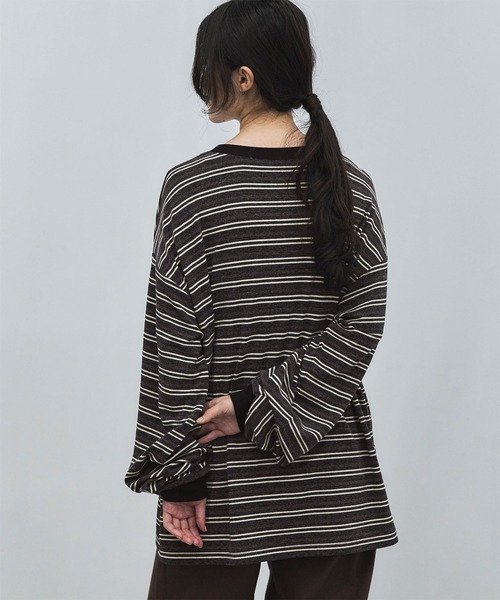 feepur（フェピュール）の「マルチボーダーオーバーロンTee（Tシャツ/カットソー・レディース・チャコールグレー/ブラウン・MEDIUM）」の10枚目の写真