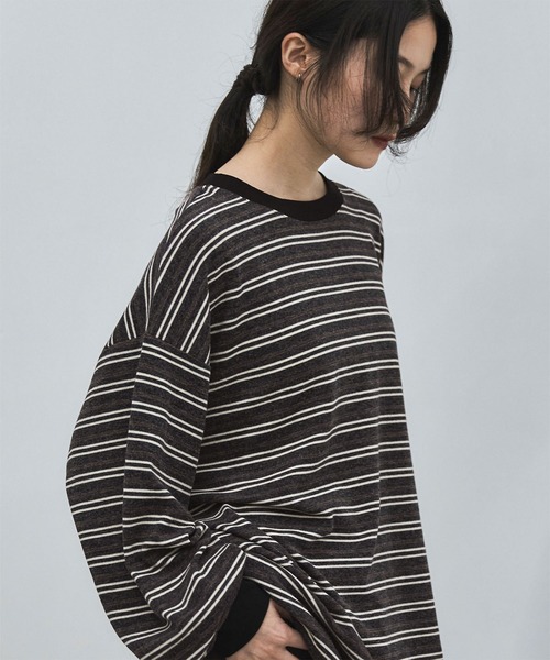 feepur（フェピュール）の「マルチボーダーオーバーロンTee（Tシャツ/カットソー・レディース・チャコールグレー/ブラウン・MEDIUM）」の8枚目の写真
