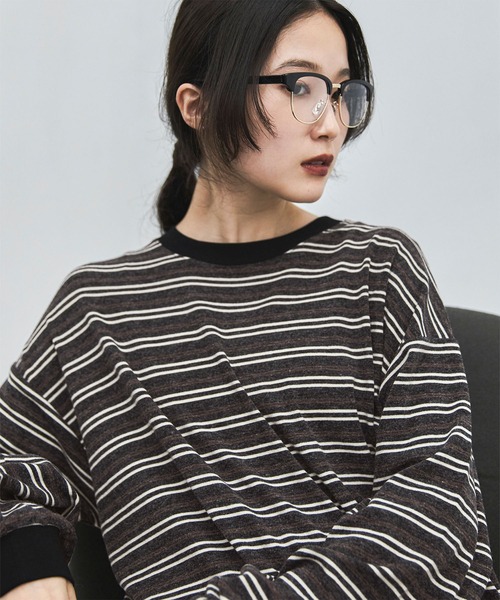 feepur（フェピュール）の「マルチボーダーオーバーロンTee（Tシャツ/カットソー・レディース・チャコールグレー/ブラウン・MEDIUM）」の19枚目の写真