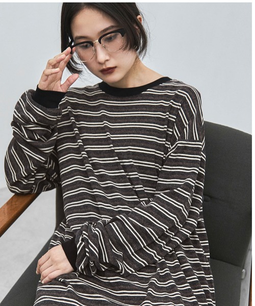 feepur（フェピュール）の「マルチボーダーオーバーロンTee（Tシャツ/カットソー・レディース・チャコールグレー/ブラウン・MEDIUM）」の20枚目の写真