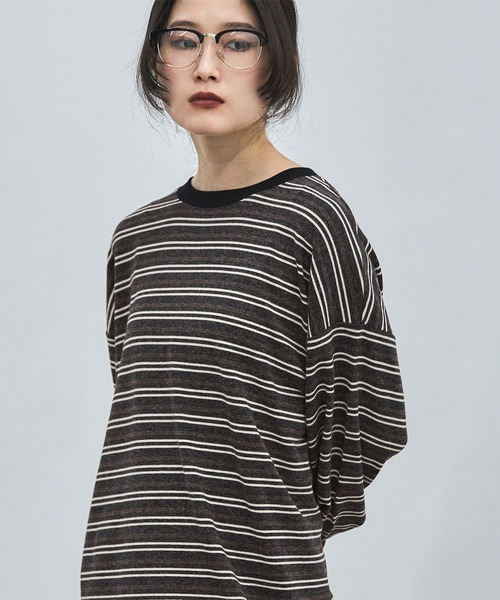 feepur（フェピュール）の「マルチボーダーオーバーロンTee（Tシャツ/カットソー・レディース・チャコールグレー/ブラウン・MEDIUM）」の21枚目の写真