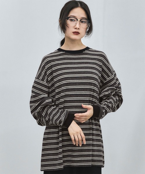feepur（フェピュール）の「マルチボーダーオーバーロンTee（Tシャツ/カットソー・レディース・チャコールグレー/ブラウン・MEDIUM）」の22枚目の写真