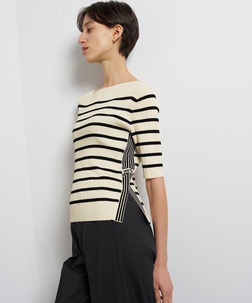 LANVIN en Bleu(ランバンオンブルー)の「ボーダーリブニット(ニット/セーター・レディース・ブラウン/オフホワイト/ネイビー・38)」の7枚目の写真