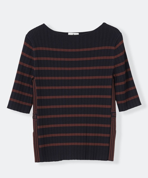 LANVIN en Bleu(ランバンオンブルー)の「ボーダーリブニット(ニット/セーター・レディース・ブラウン/オフホワイト/ネイビー・38)」の1枚目の写真