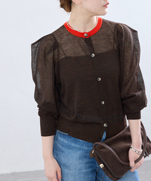 IENA | LOWER/ローヴァー 18G Tucked power shoulder ニット LW-77(カーディガン/ボレロ)