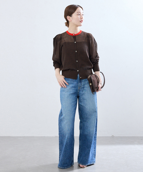 IENA(イエナ)の「LOWER/ローヴァー 18G Tucked power shoulder ニット LW-77(カーディガン/ボレロ・レディース・ネイビー/ブラウン・FREE)」の10枚目の写真