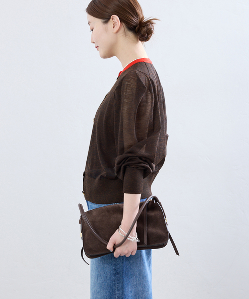 IENA(イエナ)の「LOWER/ローヴァー 18G Tucked power shoulder ニット LW-77(カーディガン/ボレロ・レディース・ネイビー/ブラウン・FREE)」の6枚目の写真