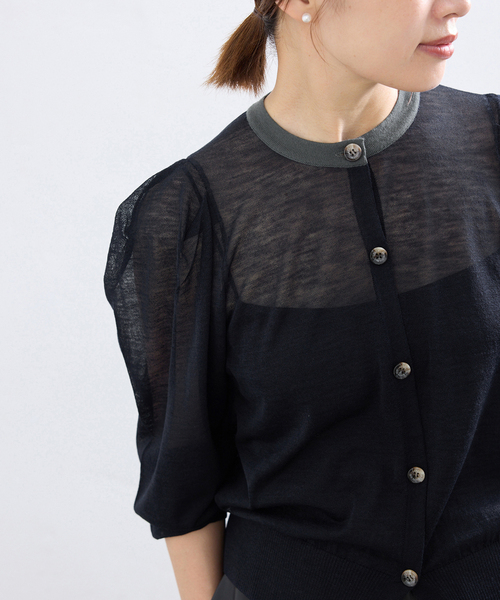 IENA(イエナ)の「LOWER/ローヴァー 18G Tucked power shoulder ニット LW-77(カーディガン/ボレロ・レディース・ネイビー/ブラウン・FREE)」の22枚目の写真