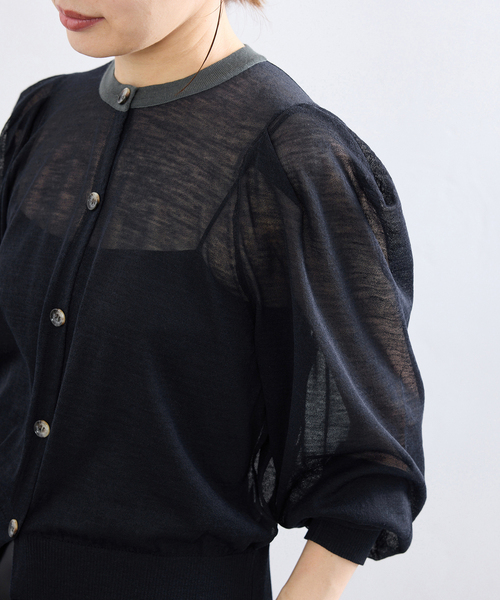 IENA(イエナ)の「LOWER/ローヴァー 18G Tucked power shoulder ニット LW-77(カーディガン/ボレロ・レディース・ネイビー/ブラウン・FREE)」の21枚目の写真