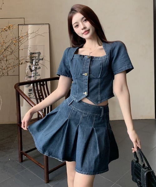 FAVORITO（ファヴォリート）の「デニムトップスセットアップスカート（セットアップ・レディース・ブルー・M/L/XL/S）」の4枚目の写真