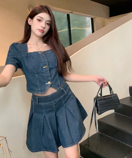 FAVORITO（ファヴォリート）の「デニムトップスセットアップスカート（セットアップ・レディース・ブルー・M/L/XL/S）」の5枚目の写真