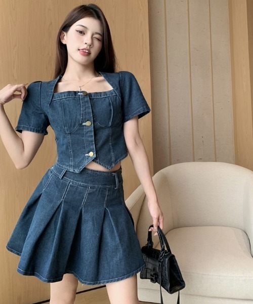 FAVORITO（ファヴォリート）の「デニムトップスセットアップスカート（セットアップ・レディース・ブルー・M/L/XL/S）」の7枚目の写真