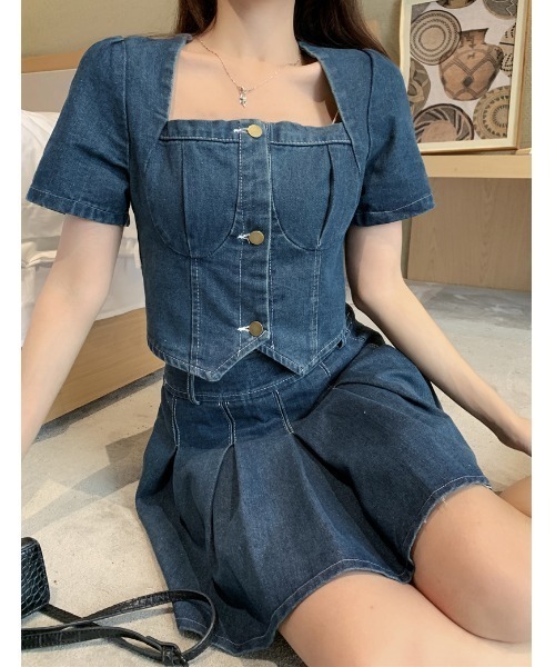 FAVORITO（ファヴォリート）の「デニムトップスセットアップスカート（セットアップ・レディース・ブルー・M/L/XL/S）」の2枚目の写真