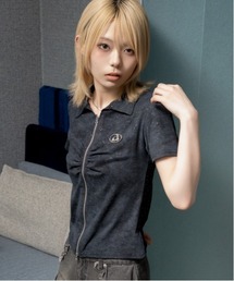 《ラメ加工・フロントシャーリング》ダブルジップカットソー/Y2K×ギャル/春夏秋/全3色