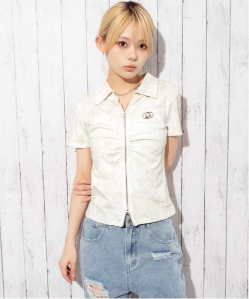 GORGE(ゴージ)の「《ラメ加工・フロントシャーリング》ダブルジップカットソー/Y2K×ギャル/春夏秋/全3色(Tシャツ/カットソー・レディース・ブラック/オフホワイト/グリーン・F)」の15枚目の写真