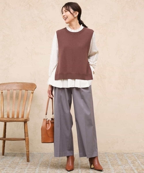 MK MICHEL KLEIN（エムケーミッシェルクラン）の「[洗える/イージーケア/抗ピリング/ナチュラルストレッチ]ストレートワイドシルエットパンツ（無地）（スラックス・レディース・グレー/ブラック・38）」の6枚目の写真