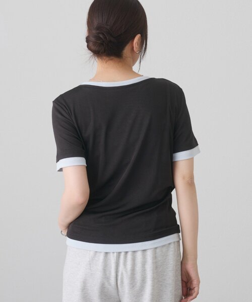 COLONY 2139(コロニートゥーワンスリーナイン)の「レイヤード風ヘンリーネックTシャツ(Tシャツ/カットソー・レディース・グレー/ブラック・FREE)」の5枚目の写真