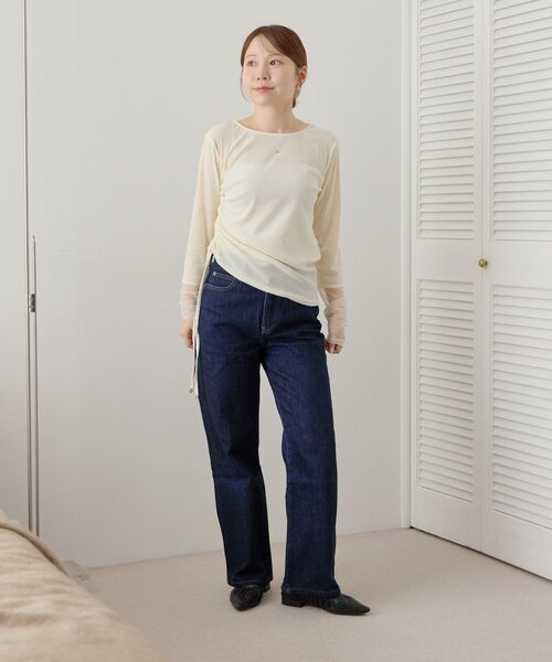 gemeil(ジェムイル)の「袖シアーベロアギャザートップス(LA-345)(Tシャツ/カットソー・レディース・アイボリー/ダークブラウン・FREE)」の6枚目の写真