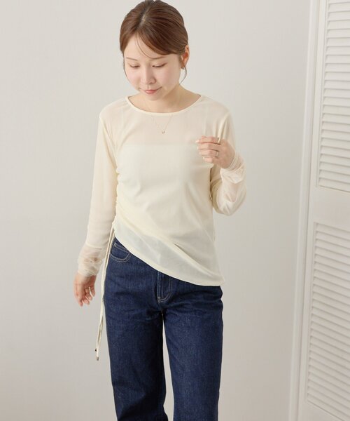 gemeil(ジェムイル)の「袖シアーベロアギャザートップス(LA-345)(Tシャツ/カットソー・レディース・アイボリー/ダークブラウン・FREE)」の8枚目の写真