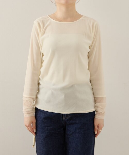 gemeil(ジェムイル)の「袖シアーベロアギャザートップス(LA-345)(Tシャツ/カットソー・レディース・アイボリー/ダークブラウン・FREE)」の12枚目の写真
