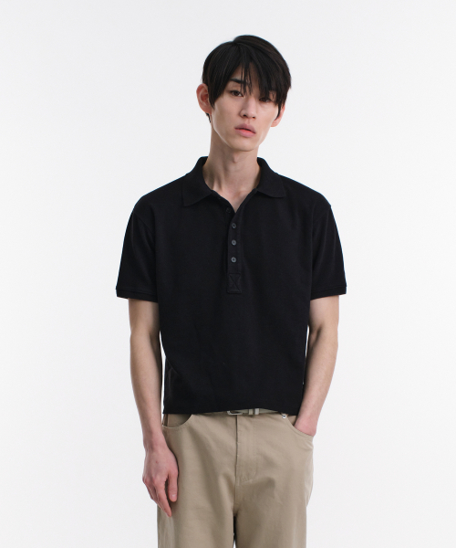 REGULAR POLO CROP T-SHIRTS (BLACK) — укороченная рубашка-поло, черная
