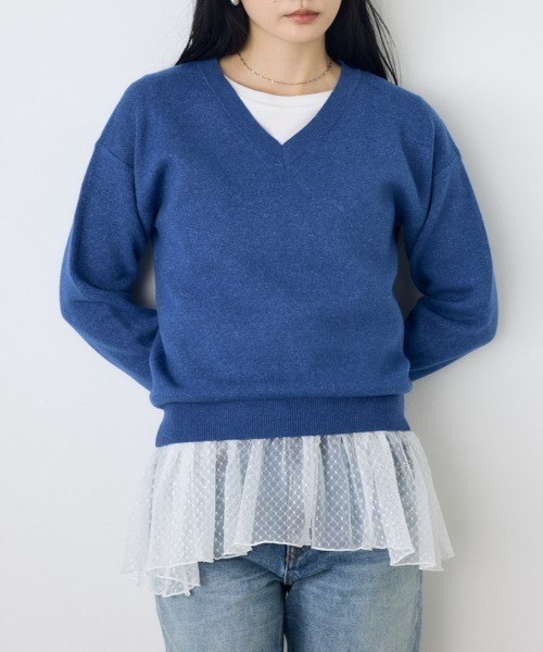 AZUL by moussy(アズールバイマウジー)の「洗濯OK♪【セットアップ対応】大人気シリーズ!【着丈バリエ】格上げVネックニット 秋服 冬服 暖かい 長袖 2サイズ展開 体系カバー お尻が隠れる ウォッシャブルニット(ニット/セーター・レディース・ブラウン/ブラック/杢グレー/ブルー/イエロー/オフホワイト・MEDIUM/SMALL)」の5枚目の写真