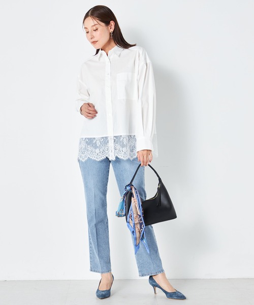 GALLORIA(ギャローリア)の「裾レースシャツ(シャツ/ブラウス・レディース・オフホワイト/ネイビー・L/S/M/LL)」の3枚目の写真