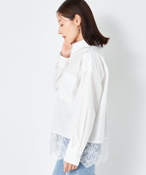 GALLORIA(ギャローリア)の「裾レースシャツ(シャツ/ブラウス・レディース・オフホワイト/ネイビー・L/S/M/LL)」の4枚目の写真