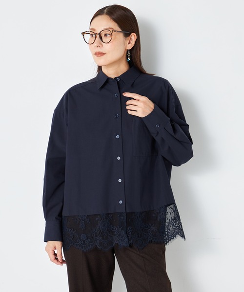 GALLORIA(ギャローリア)の「裾レースシャツ(シャツ/ブラウス・レディース・オフホワイト/ネイビー・L/S/M/LL)」の8枚目の写真