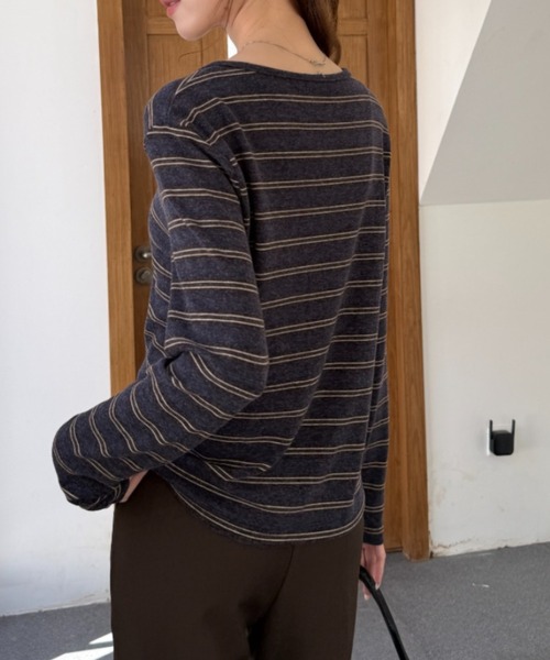 Ada.（エイダ）の「マルチボーダー ヘンリーネック カットソー（Tシャツ/カットソー・レディース・ブルー/イエロー/ボルドー/グレー・FREE）」の12枚目の写真