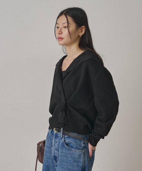 Omekashi(オメカシ)の「レースフーディニットカーディガン(カーディガン/ボレロ・レディース・ブラック/チャコールグレー/ブラウン・FREE)」の5枚目の写真
