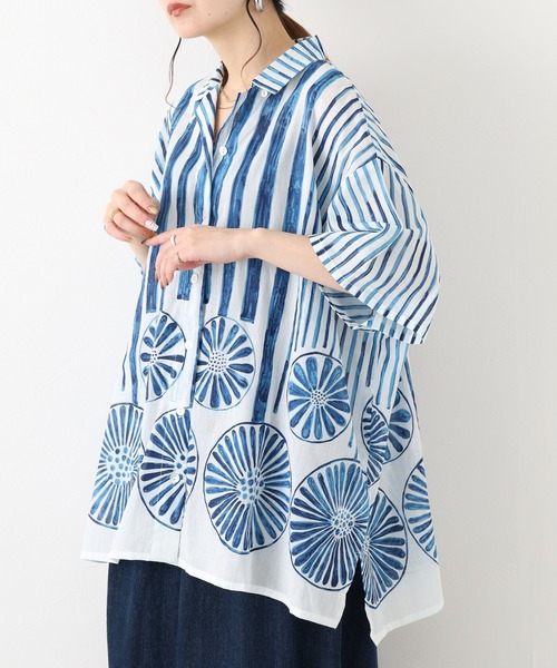KILKI(キルキー)の「kilki 総柄オーバーサイズブラウス 半端袖(シャツ/ブラウス・レディース・レッド系/ブルー系・FREE)」の5枚目の写真