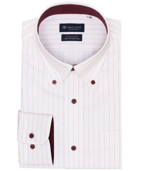 TOKYO SHIRTS(トウキョウシャツ)の「【超形態安定】 形態安定ノンアイロン ボタンダウン 長袖ビジネスワイシャツ(ビジネスシャツ・メンズ・レッド・首回り42cm-裄丈82cm/首回り42cm-裄丈86cm/首回り37cm-裄丈80cm/首回り37cm-裄丈84cm/首回り43cm-裄丈82cm/首回り43cm-裄丈86cm/首回り39cm-裄丈80cm/首回り39cm-裄丈84cm/首回り41cm-裄丈82cm/首回り41cm-裄丈86cm)」の1枚目の写真