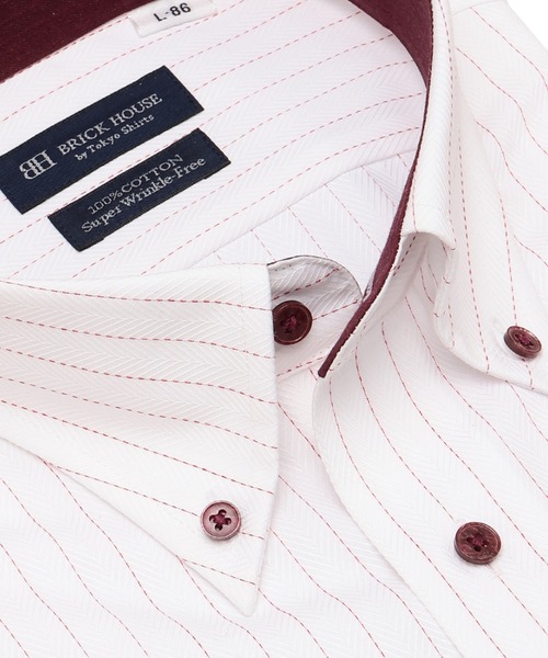 TOKYO SHIRTS(トウキョウシャツ)の「【超形態安定】 形態安定ノンアイロン ボタンダウン 長袖ビジネスワイシャツ(ビジネスシャツ・メンズ・レッド・首回り42cm-裄丈82cm/首回り42cm-裄丈86cm/首回り37cm-裄丈80cm/首回り37cm-裄丈84cm/首回り43cm-裄丈82cm/首回り43cm-裄丈86cm/首回り39cm-裄丈80cm/首回り39cm-裄丈84cm/首回り41cm-裄丈82cm/首回り41cm-裄丈86cm)」の2枚目の写真