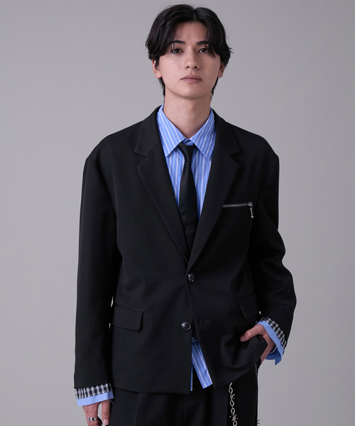 EVOLVERA(エボルヴェラー)の「Layered Single-Tailored Jacket / レイヤードシングルテーラードジャケット(テーラードジャケット・メンズ・ブラック/ネイビー系1・M/L)」の1枚目の写真