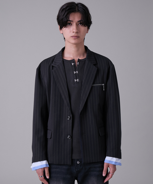 EVOLVERA(エボルヴェラー)の「Layered Single-Tailored Jacket / レイヤードシングルテーラードジャケット(テーラードジャケット・メンズ・ブラック/ネイビー系1・M/L)」の3枚目の写真