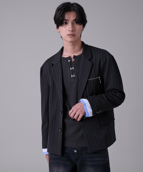EVOLVERA(エボルヴェラー)の「Layered Single-Tailored Jacket / レイヤードシングルテーラードジャケット(テーラードジャケット・メンズ・ブラック/ネイビー系1・M/L)」の4枚目の写真