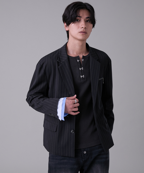 EVOLVERA(エボルヴェラー)の「Layered Single-Tailored Jacket / レイヤードシングルテーラードジャケット(テーラードジャケット・メンズ・ブラック/ネイビー系1・M/L)」の5枚目の写真