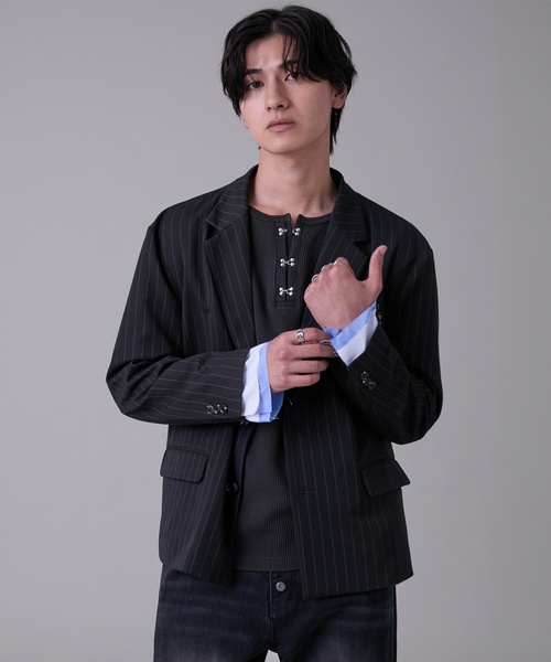 EVOLVERA(エボルヴェラー)の「Layered Single-Tailored Jacket / レイヤードシングルテーラードジャケット(テーラードジャケット・メンズ・ブラック/ネイビー系1・M/L)」の6枚目の写真